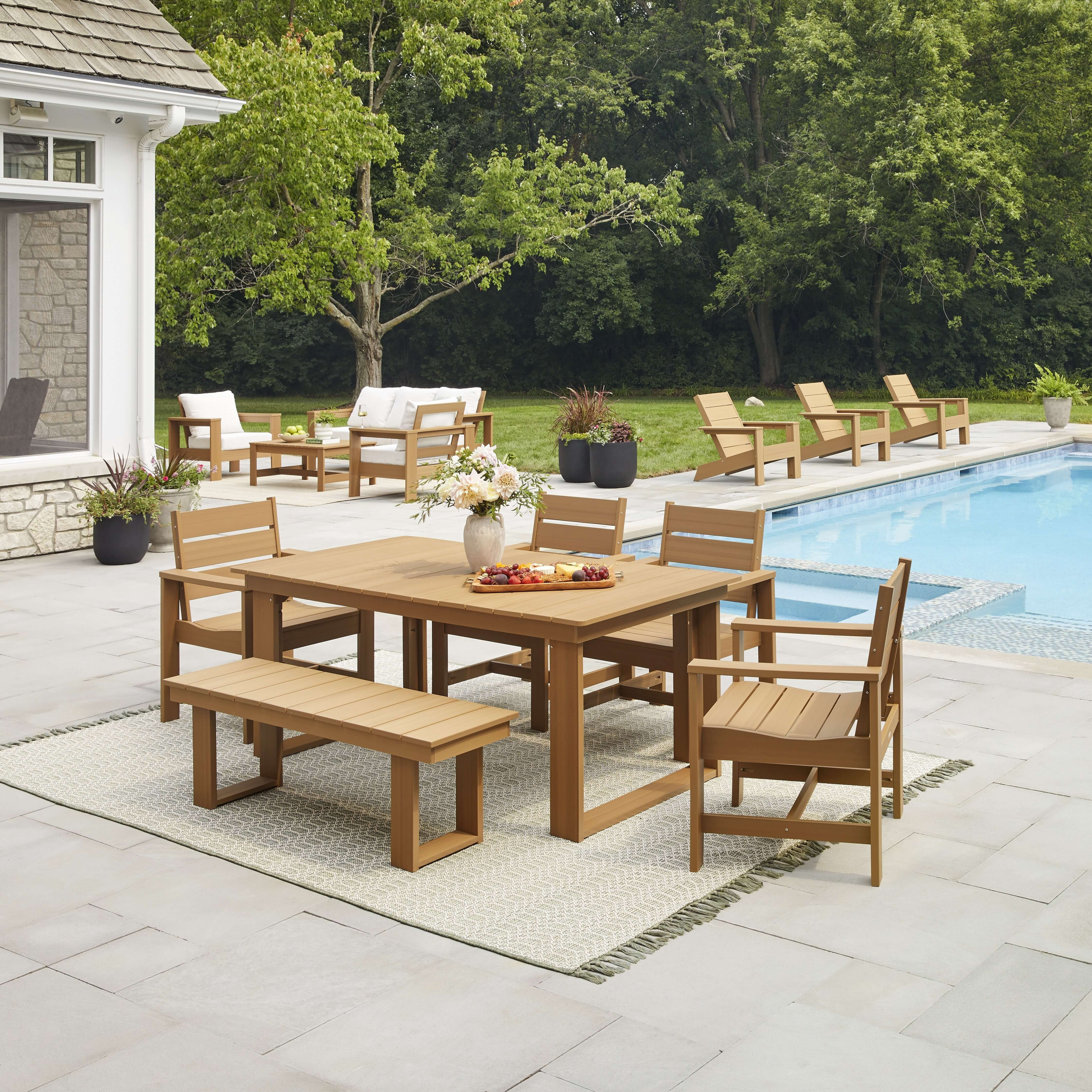 Better Homes & Gardens Ezra 2-Pack Outdoor Dining Chairs, Teak, HDPE