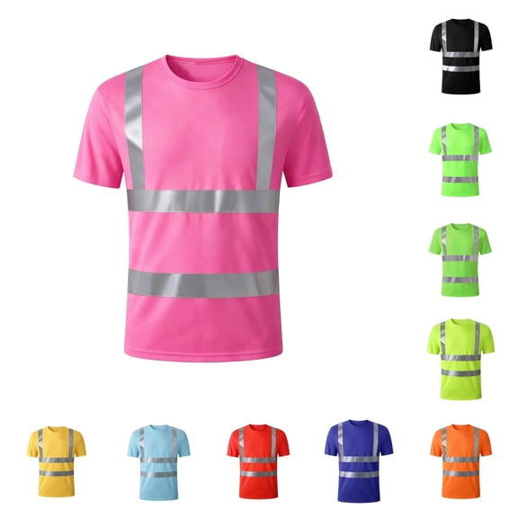 Urbanix Mens High Vis Work Shirts High Visibility Quick Dry Neon Short Sleeve Tshirts Lightweight Soft Fluorescent Tops for Evening Outdoor Inspection Work Pink 4XL