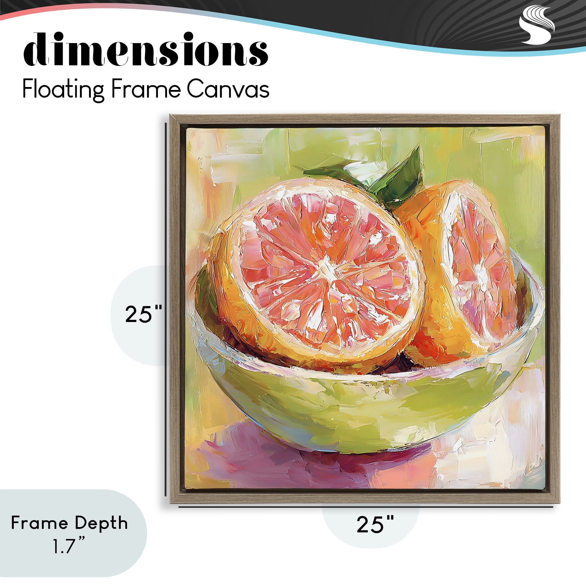Stupell Industries Sliced Grapefruit in Bowl Brown Framed Floater Canvas Wall Art, design by Riley B