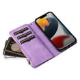 thumbnail image 3 of ELEHOLD for iPhone 15 Wallet Case Zipper Pocket Large Capacity Card Slots Flip Stand Magnetic Phone Cover design for iPhone 15 -6.1 Inch with Wrist Strap Purse Case,Purple, 3 of 11