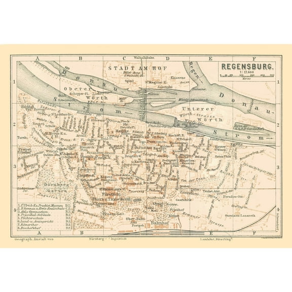 Historic Map - Regensburg Germany - Baedeker 1896 - 32.93 x 23 - Vintage Wall Art