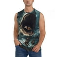 thumbnail image 2 of Lsque Wave Sailboat Shark Print Men's Cotton Blend Sleeveless Muscle Shirts (S-3XL)- Moisture Wicking, Odor Protection, UPF 30+,XX-Large, 2 of 8