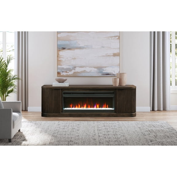 Contemporary 76" Wood Fireplace Console TV Stand Fully Assembled Brown