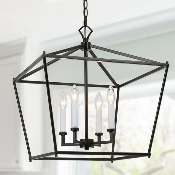 LNC Black Chandelier Modern Island Cage 4-Light White Classic Candlesticks High Ceiling Light