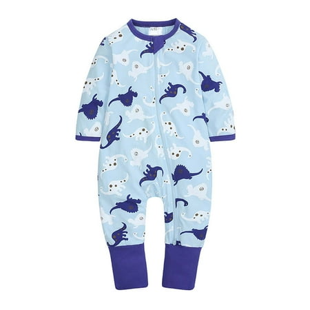 

Newborn Baby Boys Girls Long-sleeve Dinosaur Print Zipped Bodysuit Romper Jumpsuit Clothes Outfits