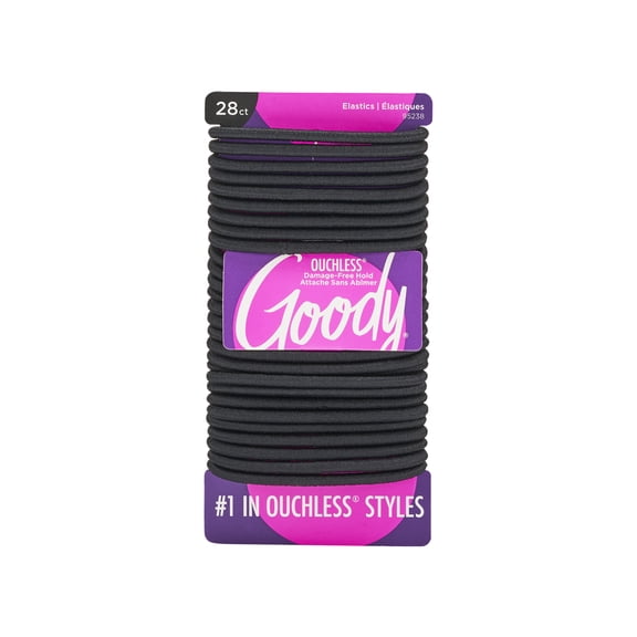 Goody Ouchless Braided Hair Elastics, Classic Black, 28 Count