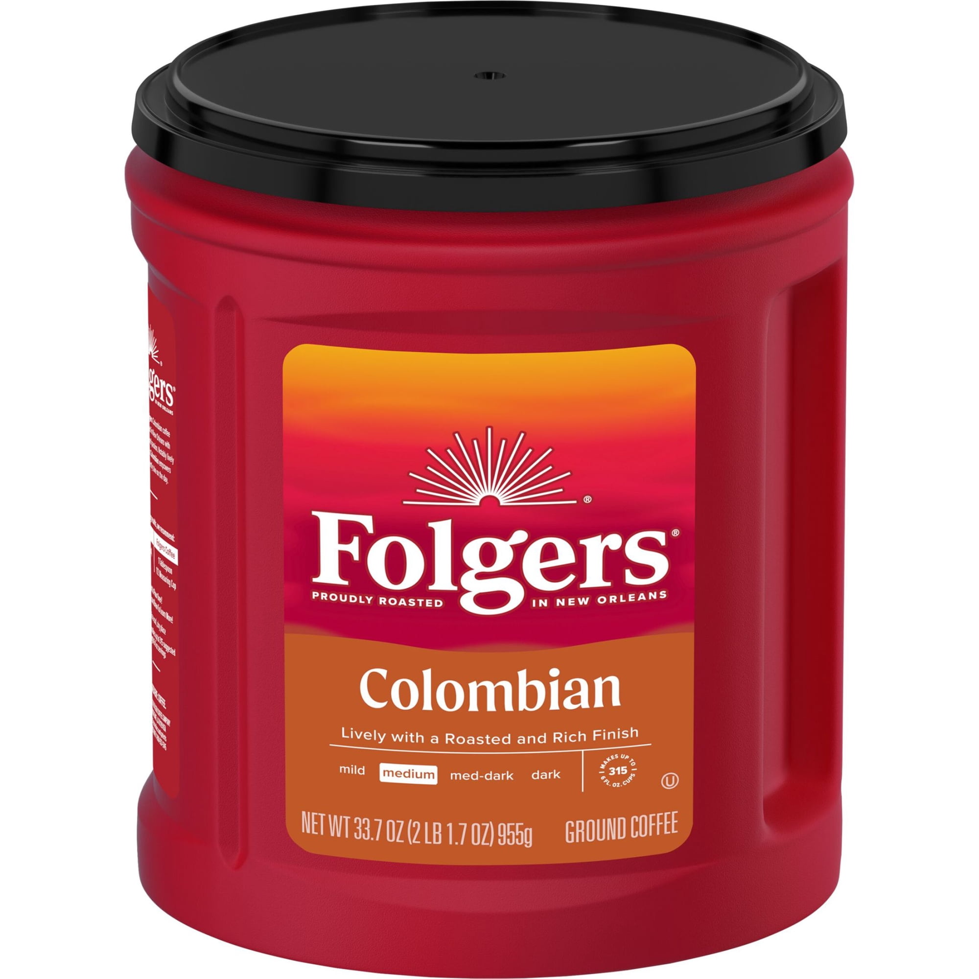 Folgers Colombian Ground Coffee, Medium Roast, 33.7 oz Canister