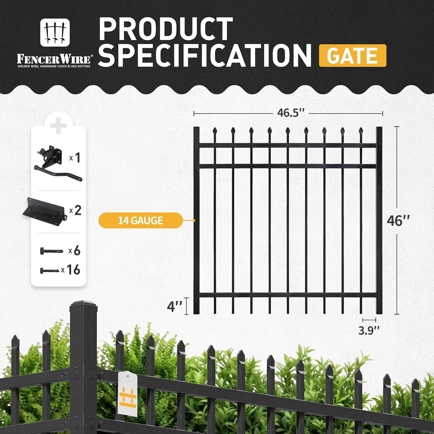 Fencer Wire Pack of 5 Heavy Duty Pinnacle Fence Gate, 4FT Height x 4FT Width Outdoor Fence Gate, Anti-Rust Steel Gate for Fencing Barrier, Decorative Garden Gate for Residential, Yard, Pool, Patio
