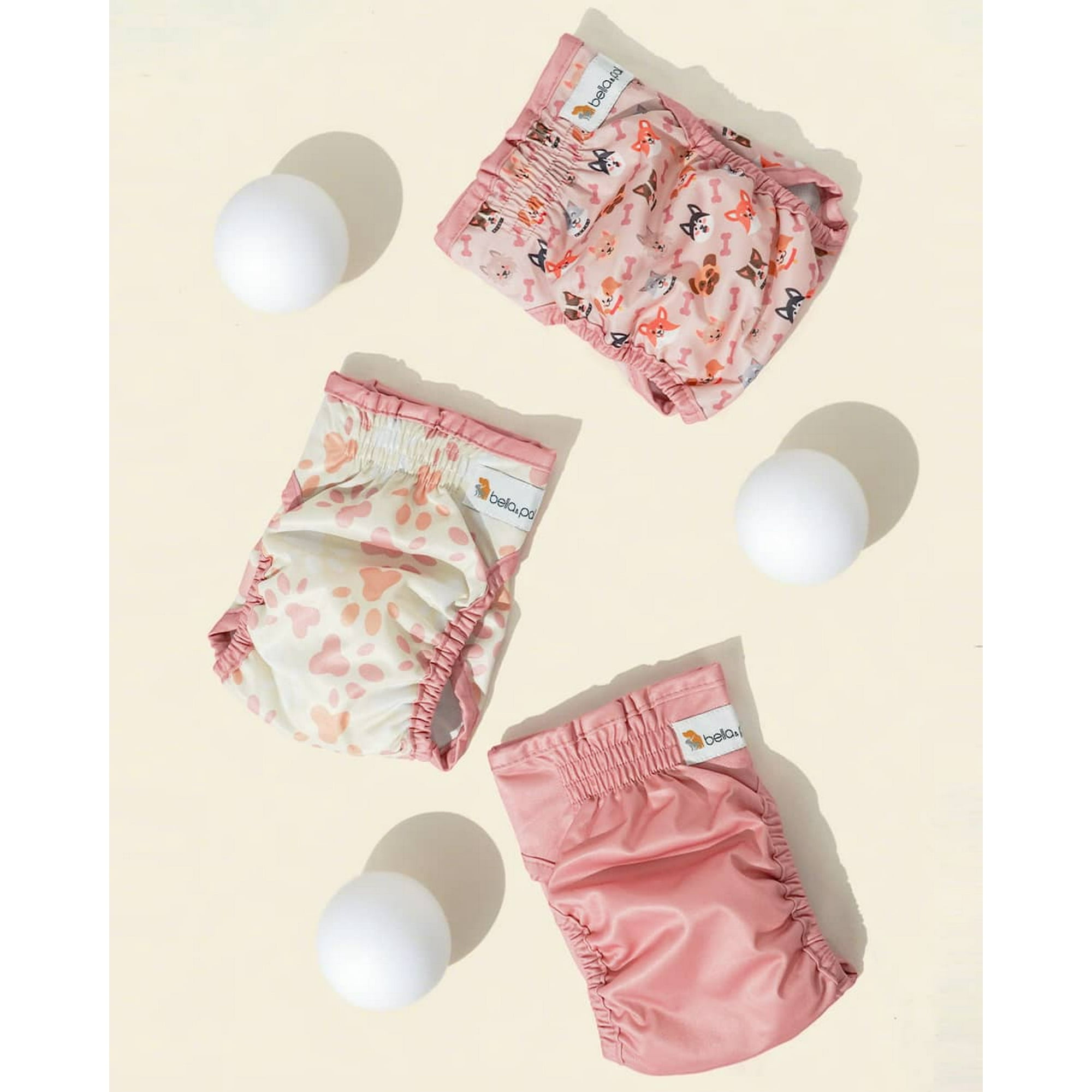 BELLA & PAL Pink Female Dog Diapers, 3-Pack, Highly Absorbent Washable Diapers for Small Dogs, Leak-Proof Puppy Diapers, S