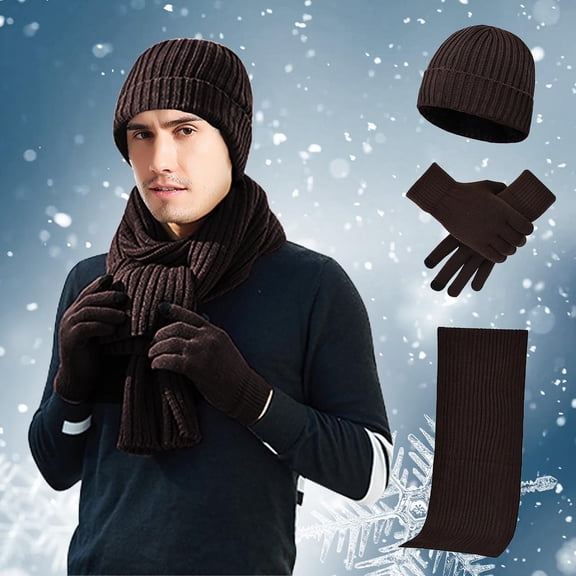 siminsem Winter Hat Scarf Gloves Set for Men Women - Warm Knit Beanie Cap with Fleece Lined Neck Warmer & Touchscreen Gloves, Thermal 3 Piece Cold Weather Outdoor Ski Gift Set, Coffee,One Size