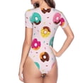 thumbnail image 3 of Uemuo Donut Pattern Women's One Piece Short Sleeve Swimsuit Rash Guard Surfing Modest Quick-drying Swimsuit Beach Essentials-Medium, 3 of 9