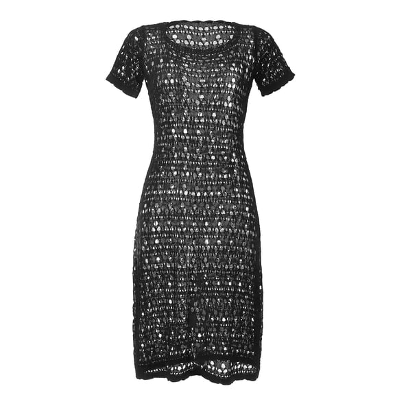 Aayomet Plus Size Dresses Women's Crochet Swim Beach Cover Up Short SleeveMini Dress Beachwear,Black M