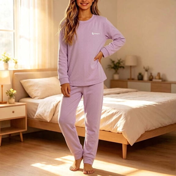 FSYBOA Girls Outfit Set Size 7, Casual 2 Piece Crew Neck Comfortable Tops and Pants Purple
