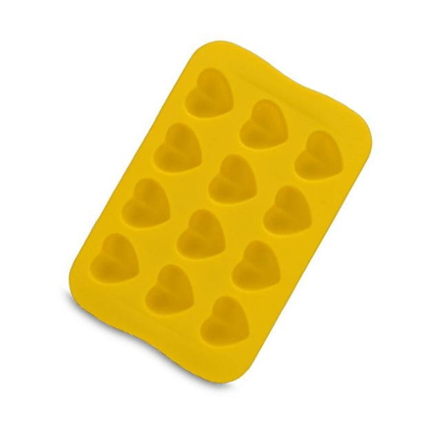 Inteprter Bandejas de cubitos de hielo Silicona en forma de corazón 12 rejillas Moldes de chocolate Molde flexible para hornear Comida Fiesta Cocina y Comedor En forma de corazón/Amarillo