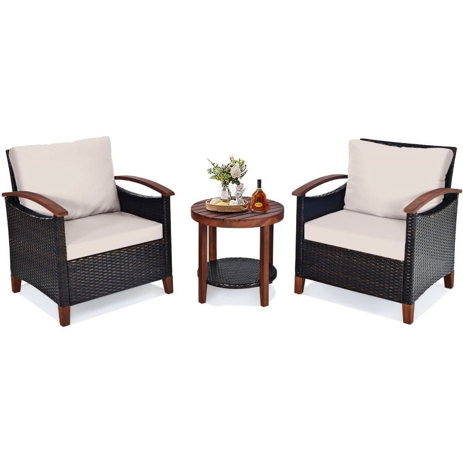 Aimee Lii 3 Pieces Patio Rattan Furniture Set with Washable Cushion and Acacia Wood Tabletop, Small Patio Set, A-Beige Aimee Lii 3 Pieces Patio Rattan Furniture Set with Washable Cushion and Acacia Wood Tabletop, Small Patio Set, A-Beige