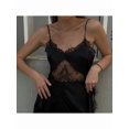 thumbnail image 5 of Women Lace Trim Spaghetti Dress Lounge Flowy Silky Black S, 5 of 8
