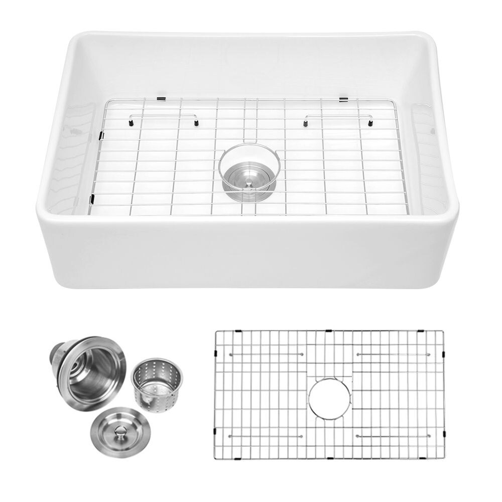 Lordear 30 Inch White Ceramic Farmhouse Kitchen Sink