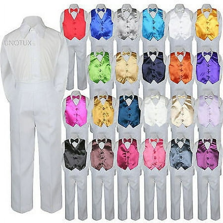 

Color Choice 4pc Vest Bow Tie Boy Suit White Set Baby Toddler Kid Formal sz S-7