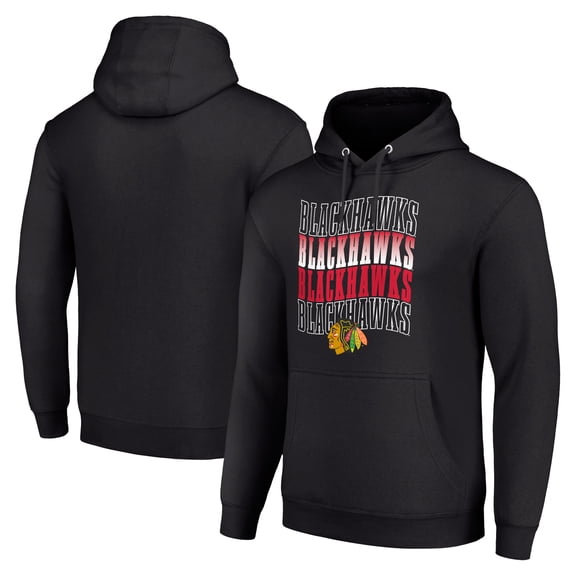 Men's Starter Black Chicago Blackhawks Four Team Name Logo Fleece Pullover Hoodie