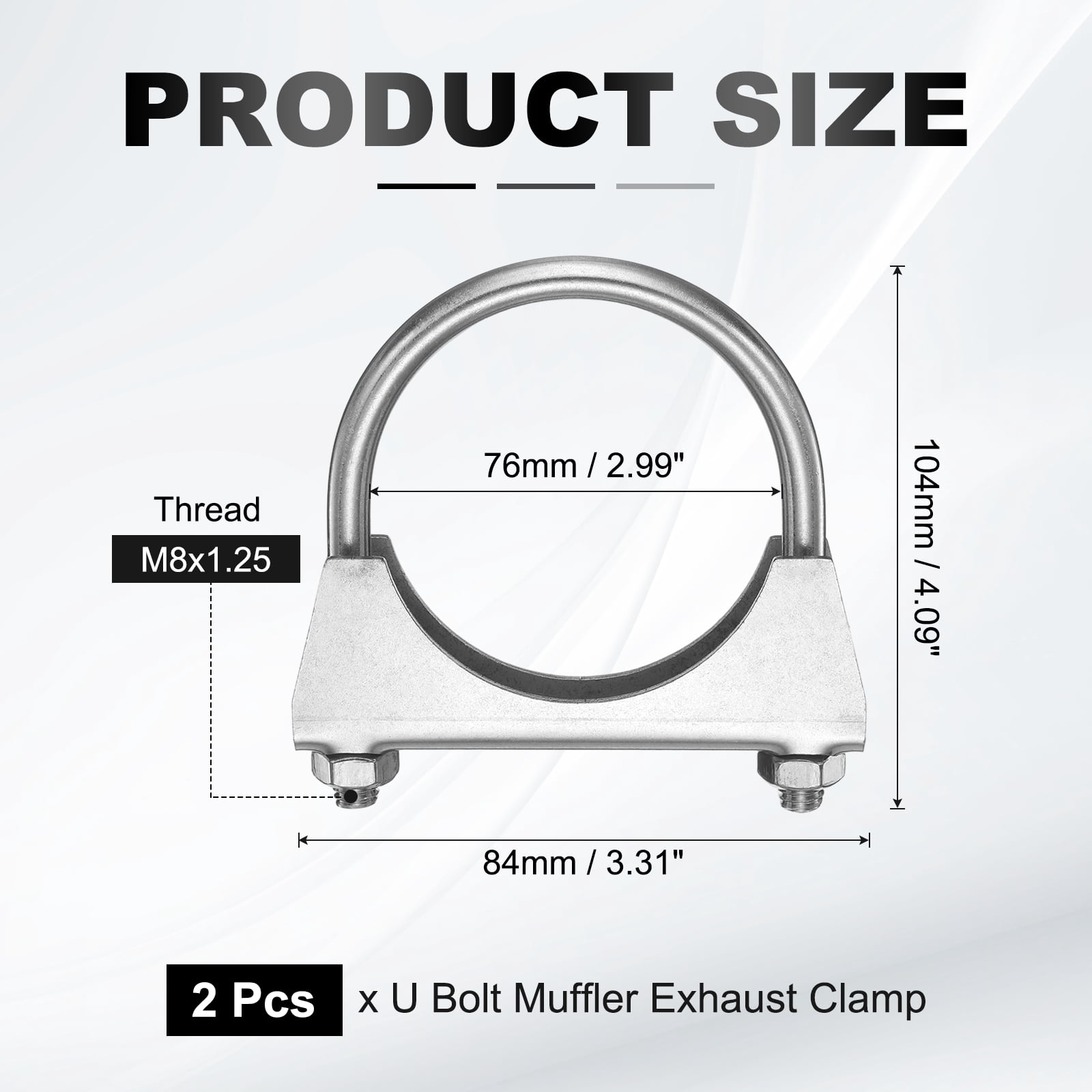Uxcell 2pcs U Bolt Muffler Exhaust Clamp 76mm/2.99" 304 Stainless Steel U-Bolt Clamps Muffler Tip Hook Saddle Exhaust Clip for Tip Pipes Connection