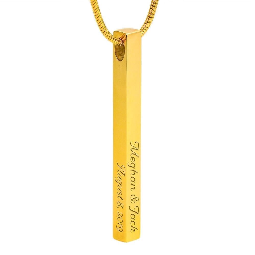Vertical Bar Necklace 4 Sided Engraved 