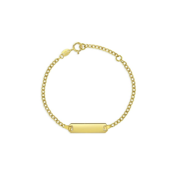 14k Yellow Gold Curb Chain ID Bracelet Engravable Identification Tag 4.5"