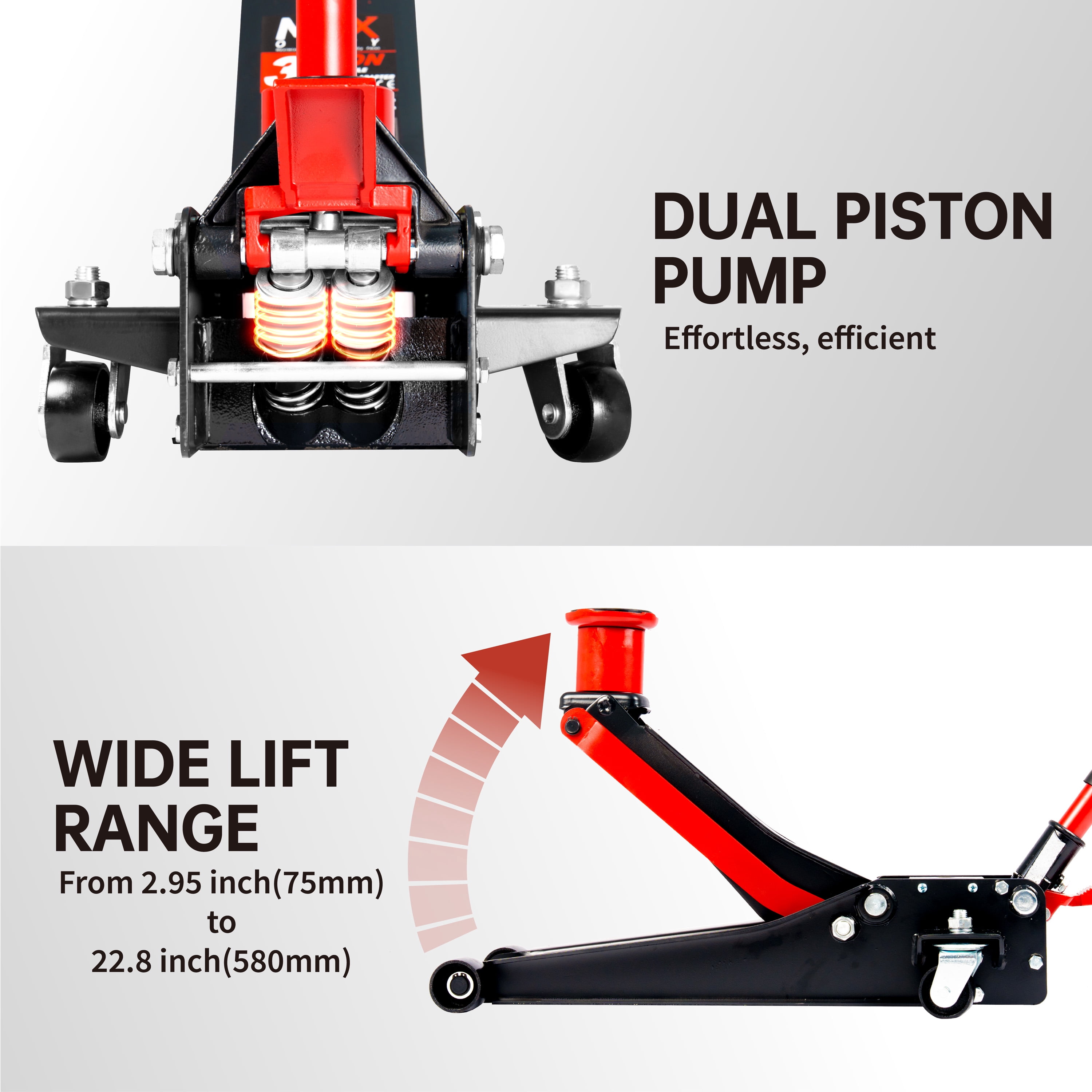3 Ton (6600 Lbs.) Dual-Pump Low Profile Hydraulic Floor Jack Extension Adapter and Foot Pedal