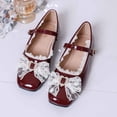thumbnail image 6 of Women's Fashion Mary Jane Flats Square Toe with Bow Detail and Adjustable Buckle Strap Comfortable Casual Ballet Shoes Red 5.5, 6 of 7