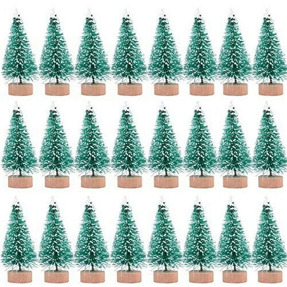Árboles navideños de sisal para nieve y escarcha, 24 unidades, verdes con base de madera