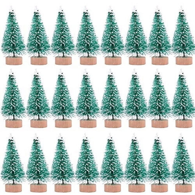 Árboles navideños de sisal para nieve y escarcha, 24 unidades, verdes con base de madera