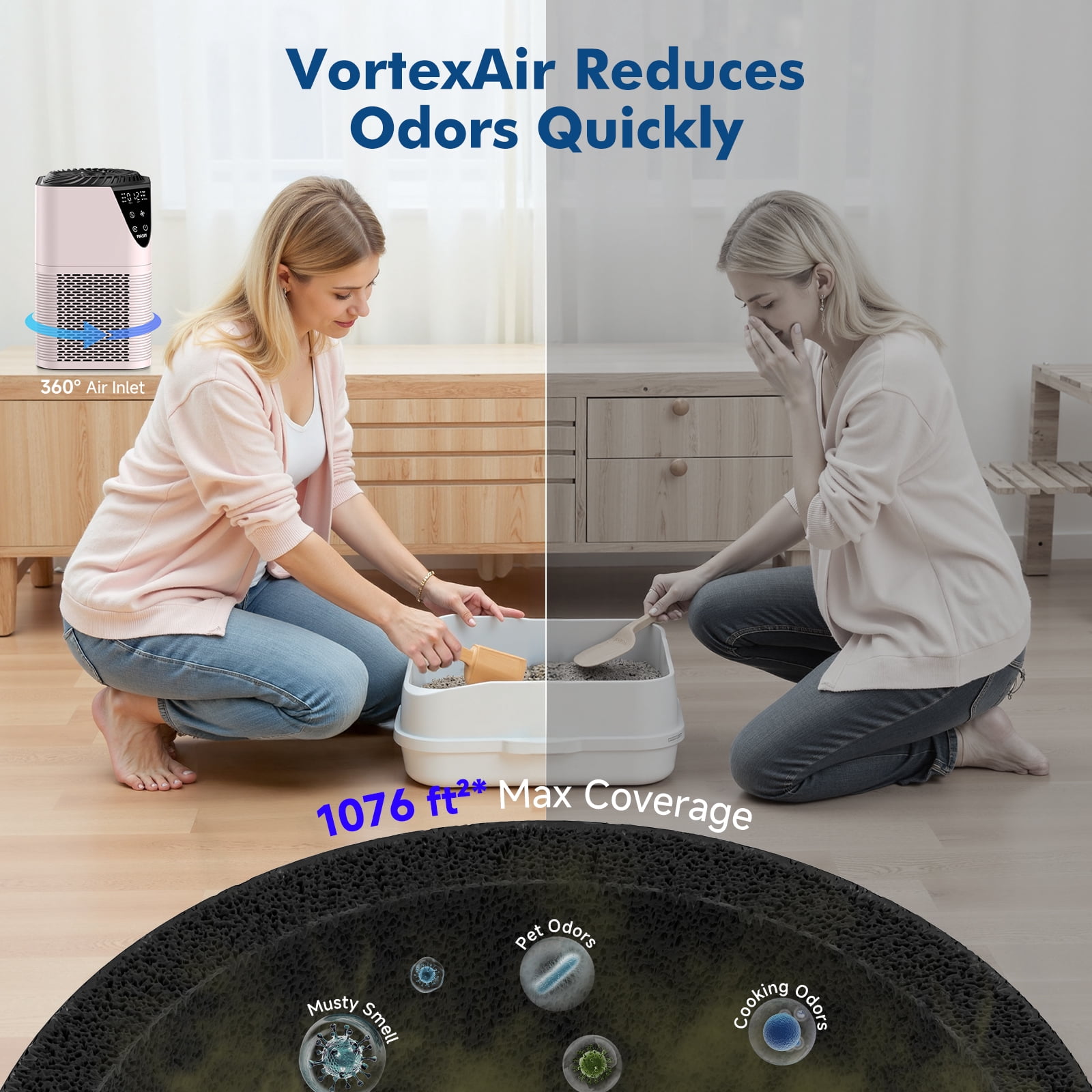PRASKY Air Purifier for Home 1076 Sq Ft Coverage, True HEPA Filter for Pets, Smoke & Allergies | Quiet & Portable for Bedroom/Living Room (Pink)