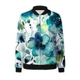 thumbnail image 4 of Fiaer Women Baseball Jacket Plus Size Loose Fit Full Zip up Floral Printed Trendy Casual Comfort Tops with Pocket Green L, 4 of 5