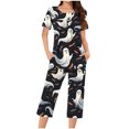 thumbnail image 1 of Jamicy Pyjamas d'Hiver pour Femmes Ensemble de Pyjama Décontracté à Col Rond Imprimé Boutonné pour Halloween, 1 of 5