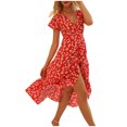 thumbnail image 3 of Rigardu Short Casual A-Line Women's Dress Sleeve Floral Print V-Neck Printed Women's Dress Red + XXL, 3 of 9