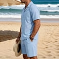 thumbnail image 4 of Ceisia Mens Big & Tall 2 Piece Linen Blend Camp Collar Short Sleeve Shirt and Drawstring Shorts Set Casual Summer Outfit for Men Beach Sky Blue XXXL Gifts for Father, 4 of 7