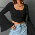thumbnail image 5 of Annhoo Crop Tops for Women Long Flare Sleeve Scoop Neck T Shirts Fall Fashion Textures Going out Blouse Tees, 5 of 9