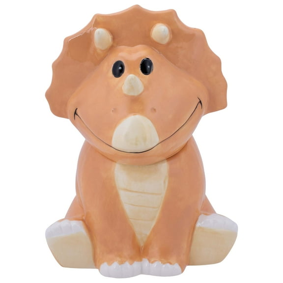 100 North Tan Triceratops Dinosaur 9.9 x 9.6 Dolomite Ceramic Cookie Jar