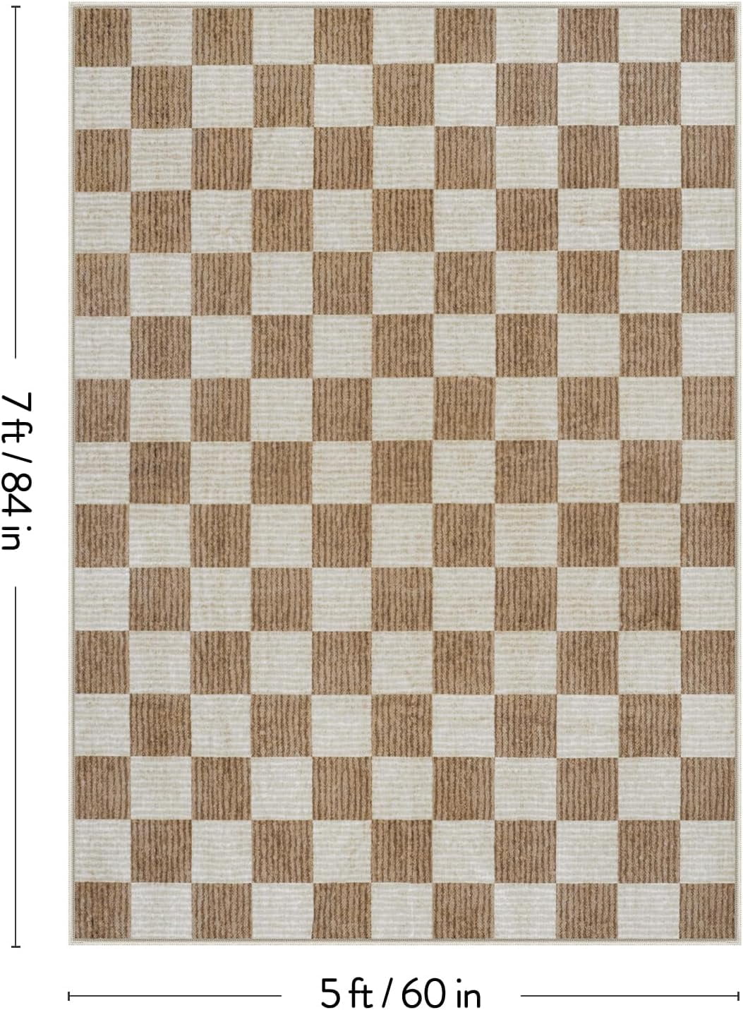 RUG ROBOT 5'x7' Area Rugs for Living Room, Washable Non-Slip Checkered Rugs for Bedroom, Dining Room, Soft Low-Pile Classic Farmhouse Geometric Indoor Large Accent Carpet, Brown
