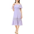 thumbnail image 2 of INSPIRE CHIC Women's Dress Flutter Sleeve Off The Shoulder Ruffle Lace Insert Maxi Dresses XS Light Purple, 2 of 7