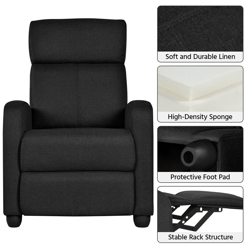 Renwick Fabric Push Back Theater Recliner Chair with Footrest for Livingroom, Black