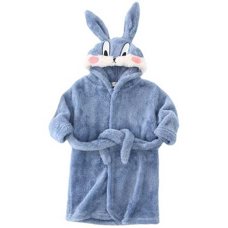 

Flannel Robe for Toddler Baby Boys Girls Cartoon Bunny Bathrobe Autumn Winter Night-Robe Pajamas For Kid 1-6T Blue