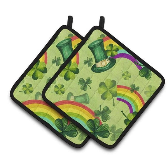 Watercolor St Patricks Day Lucky Leprechan Pair of Pot Holders