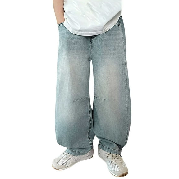 YunPes Boys' Pants Autumn Jeans Wide Leg Pants Large Children New Straight Pants Boys' Pants Boys Pants Size 8