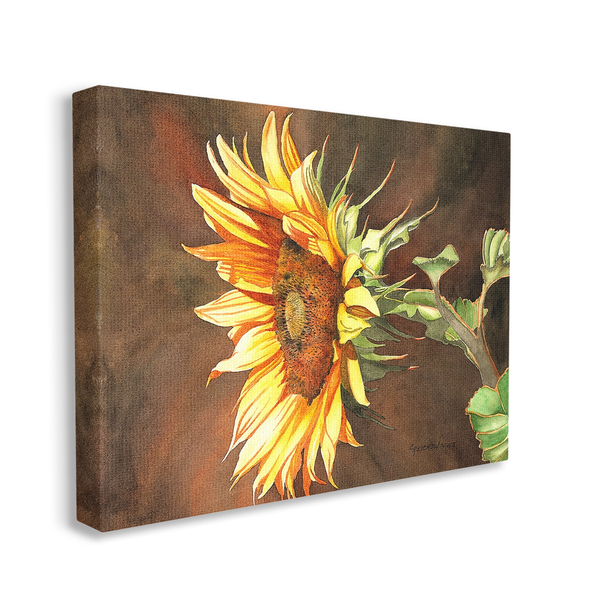 Stupell Industries Sunflower with Vivid Light Botanical & Floral Painting Gallery Wrapped Canvas Art Print Wall Art, 30 x 24