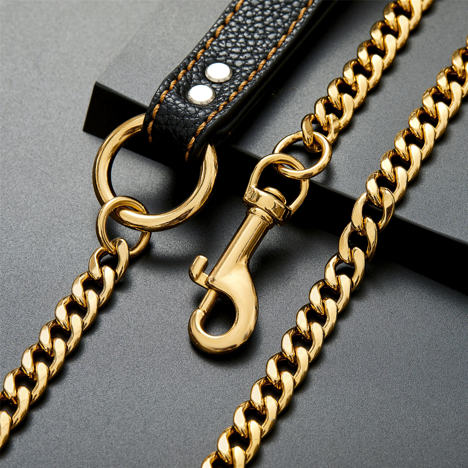 W/W Lifetime 3ft Indestructible Strong Chew-Proof Metal Stainless Steel Gold Training Walking Dog Leash