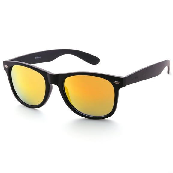 LotFancy Vintage Horn Rimmed Sunglasses with Case for Men Women, Mirrored Square Lens,UV Protection