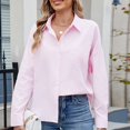 thumbnail image 3 of Olyvenn Women's Blouses & Button-Down Shirts Business Casual Striped Smocked Cuffed Sleeve T Shirts Boyfriends Collared Blouses Pink 4-6, 3 of 7