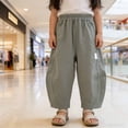 thumbnail image 2 of ZHOGXU Lightweight Fashionable Summer Curved Cut Solid Color Elastic Waist Wide Leg Kids Girls Pants With Pocket All Season Suitable, 2 of 5
