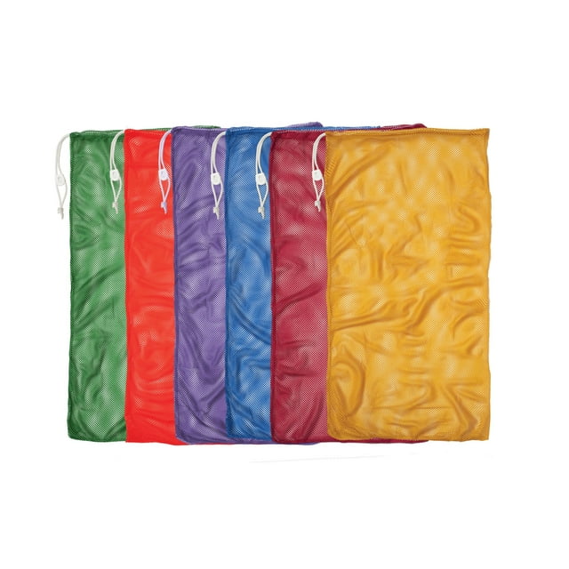 Champion Sports 48 x 24 Mesh Drawstring Sport Equipment Bags, Set of 6 Colors