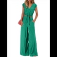 thumbnail image 3 of Conjuntos de Dos Piezas de Verano para Mujer 2025, Top Corto con Cinturón, Mangas y Cuello en V, Pantalones Anchos, Chándal Informal. Verde XL, 3 of 8